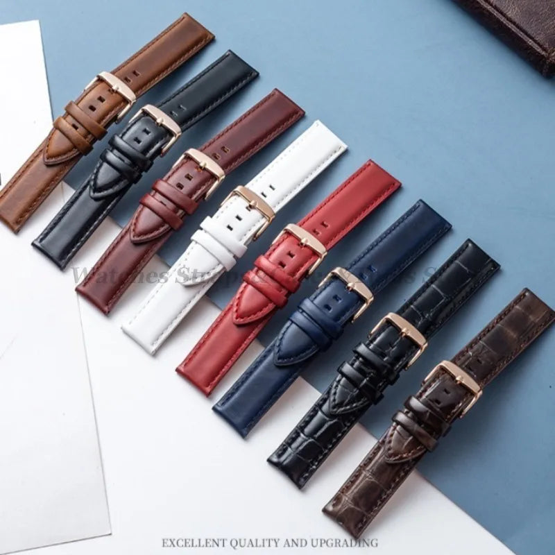Genuine Leather Watch Straps For DW For Omega Watchband 12mm 13mm 14mm 17mm 18mm 19mm 20mm 22mm Women Men Sport Wrist Bracelets