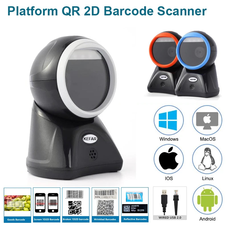 New Arrial Foldable Omnidirectional Desktop 2D Barcode Scanner Automatic Wired USB Platform Bar Code Reader for Supermarket
