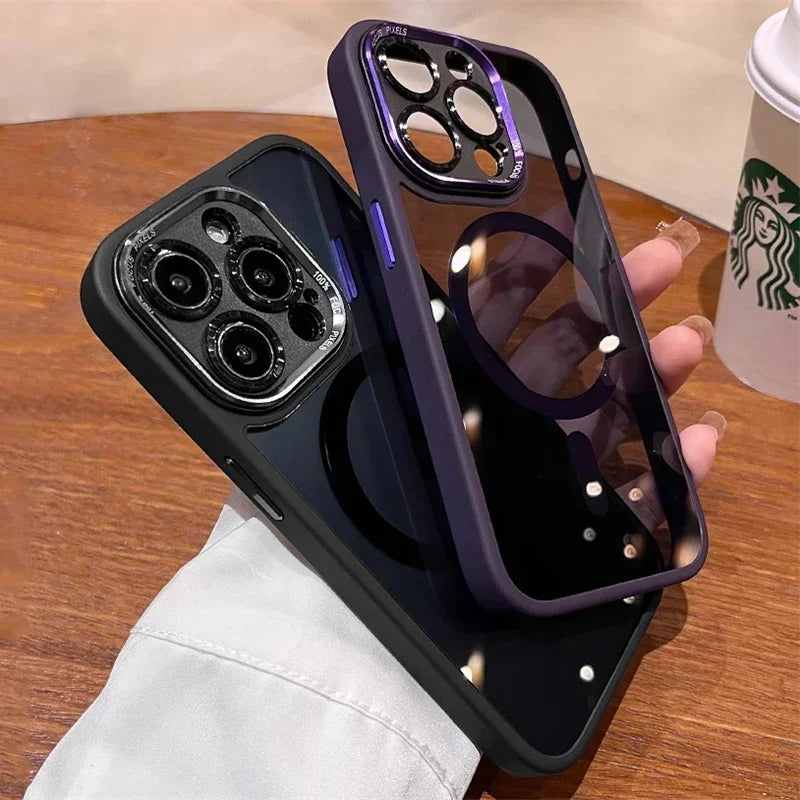Magnetic Metal Lens Bumper Protection Case For iPhone 17 16 15 14 13 12 11 Pro Max Wireless Charger Hard Cover For Magsafe Funda