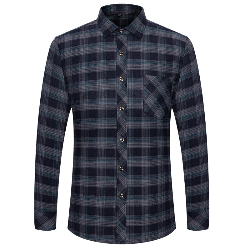 New Cotton Flannel Plaid Shirt For Men's Long Sleeve Regular-fit Brushed Single Pocket Soft Comfortable Casual Fashion Shirts