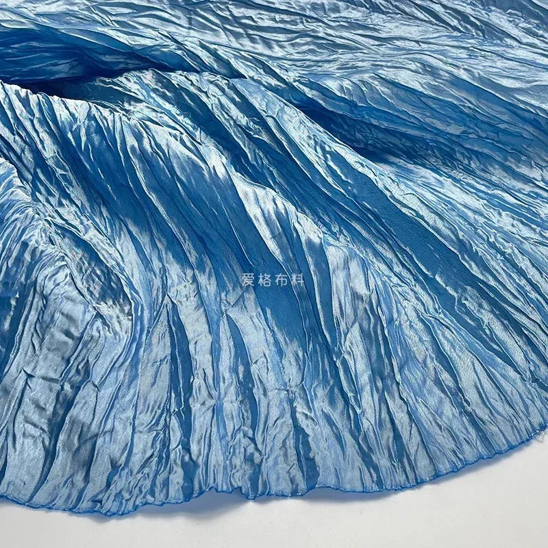 Irregular Pleated Fabric Glossy By Meters for Dress Skirt Shirt Windbreaker Diy Sewing Designer Cloth Soft Comfortable Plain Red