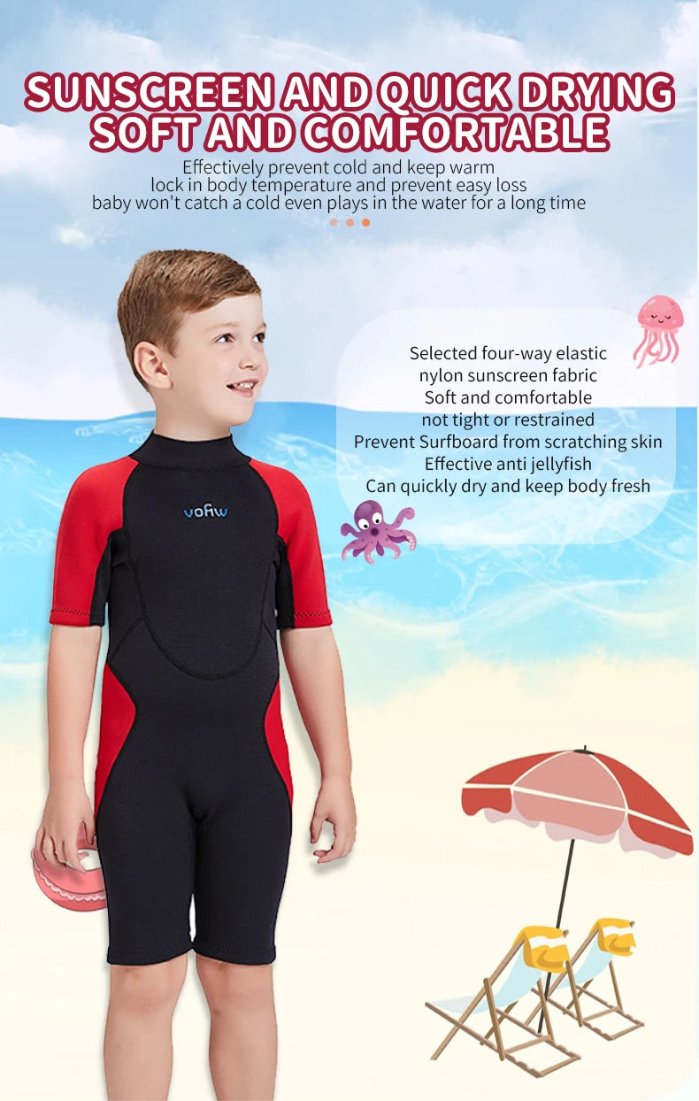 Children's 2mm 3mm Neoprene Wetsuit One-piece Long Sleeve Diving Suit Cold Proof Sunscreen Surfing Swimming Snorkeling Swimsuit