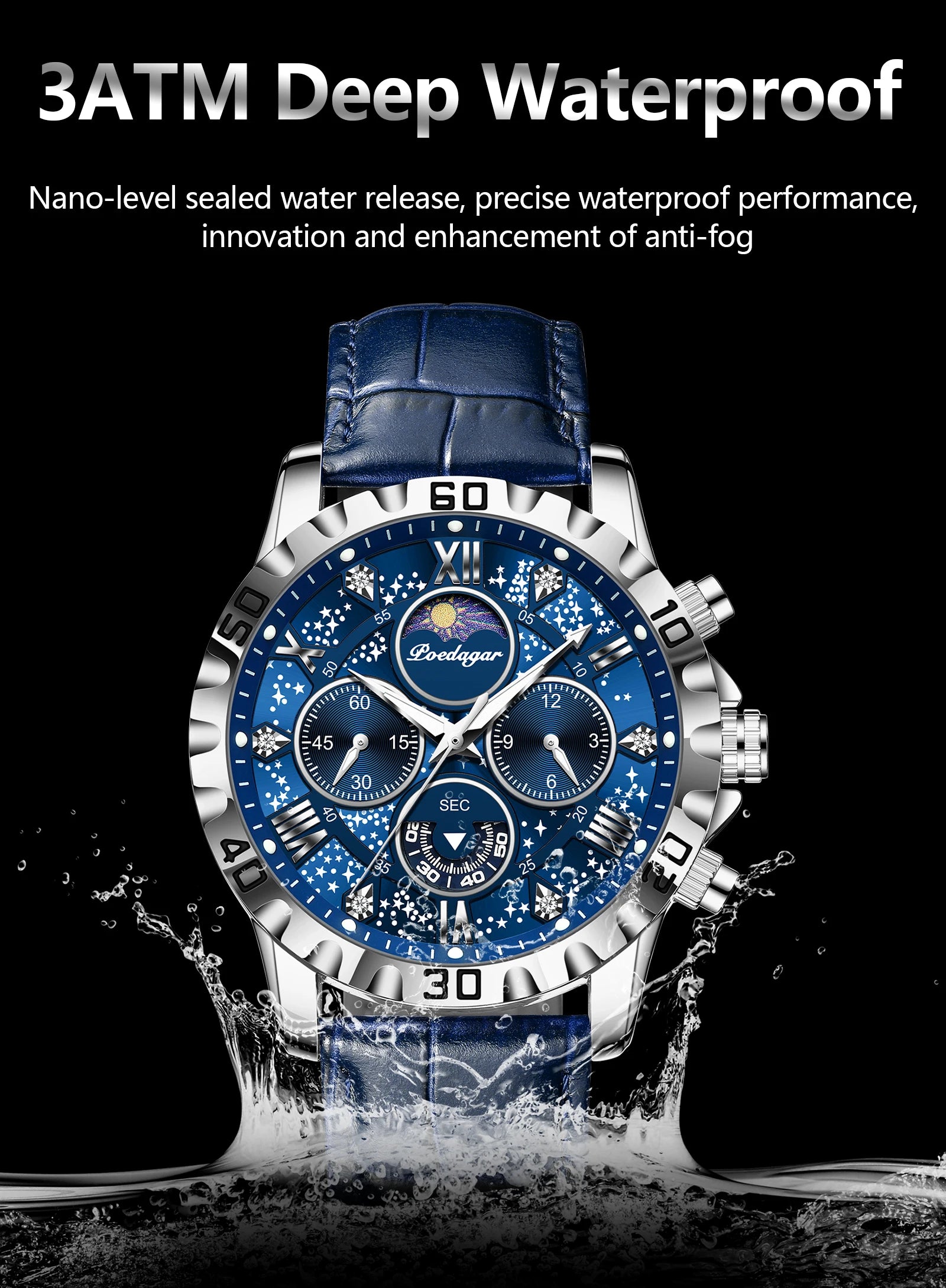 POEDAGAR Original Military Man Wristwatch Waterproof Luminous Chronograph Leather Strap Watches For Men Quartz Men's Watch Reloj