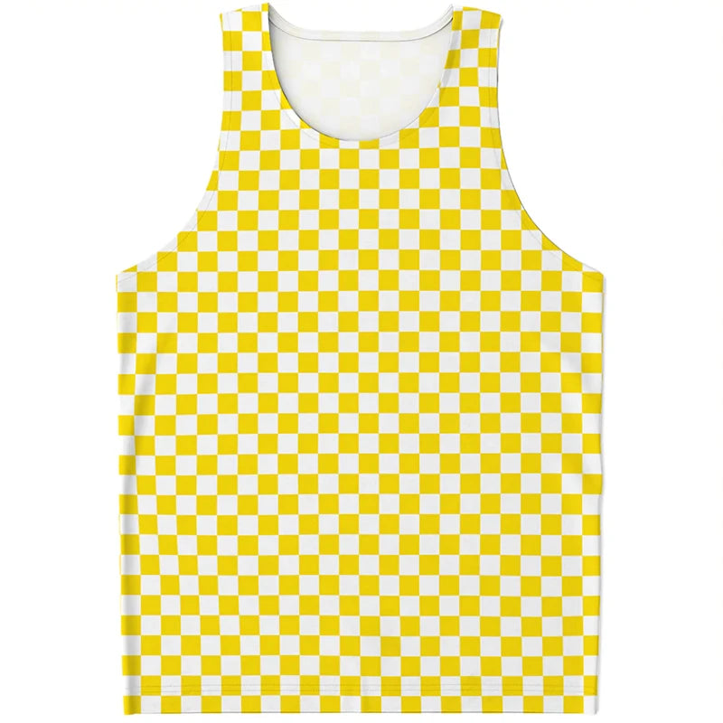 Simple Checkered Pattern Tank Tops Summer Fashion Streetwear 3D Printed Sleeveless T Shirts Casual Oversized Vest Mens Clothing