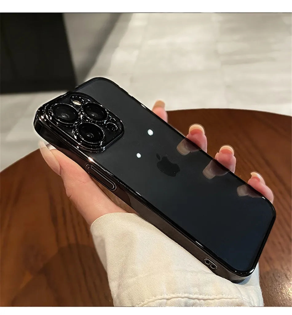 Luxury Plating Clear Silicone Case For iPhone 15 14 13 12 11 Pro X XR XS Max 7 8 Plus SE Mini Shockproof Transparent Soft Cover