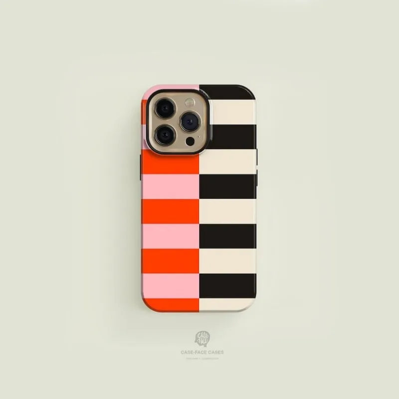 Striped Pink, Orange, Black   Case For IPHONE 16ProMax 15 14 13 12 11 PRO Plus Acrylic TPU Two in one Magnetic Phone Cases