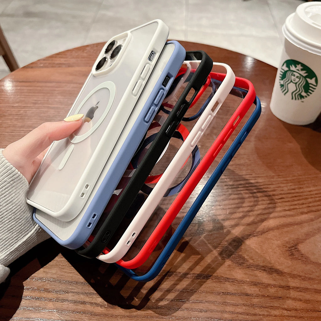 Colorful Transparent For Magsafe Magnetic Wireless Charging Case for iPhone 15 14 13 12 11 Pro Max Mini XS XR Hard Acrylic Cover