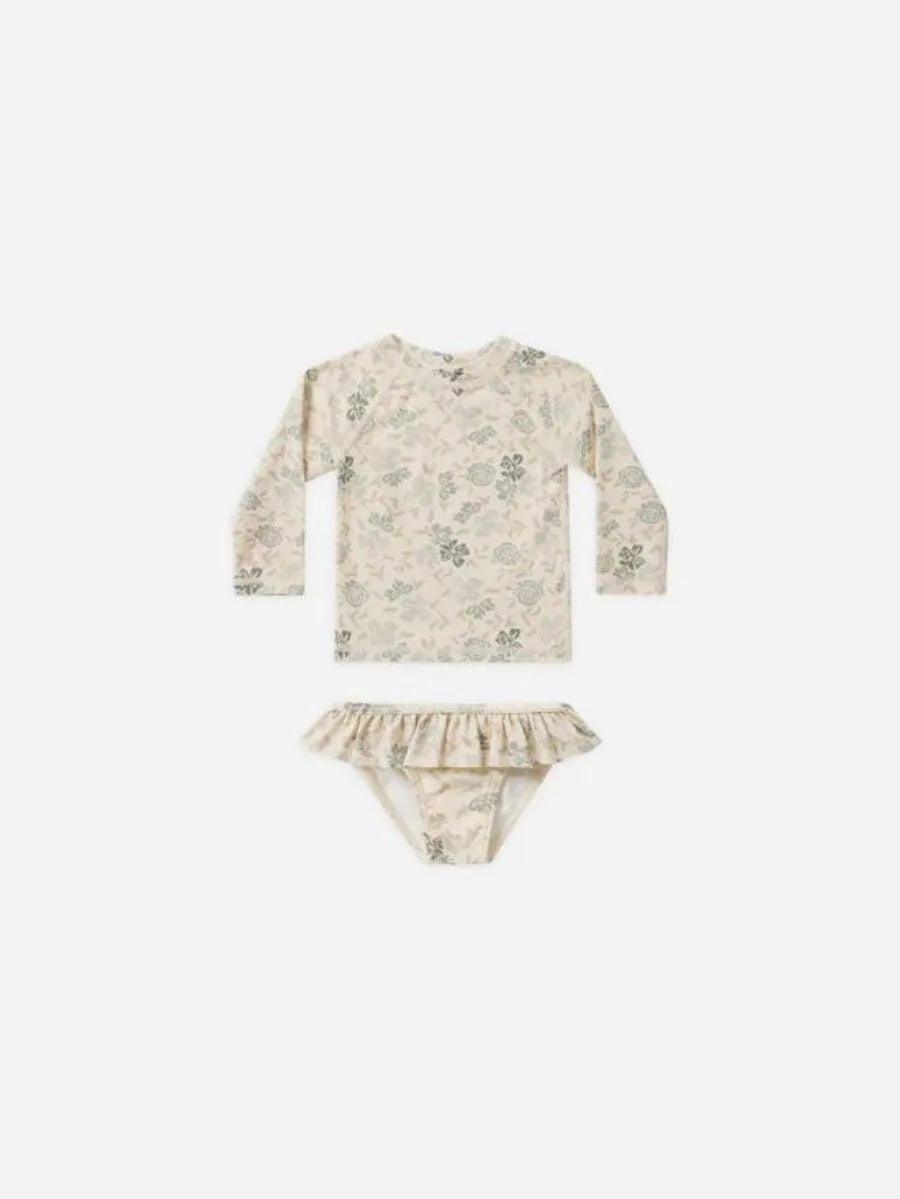 2026 Summer RC Baby Girls Long Sleeve Swimwears Floral Swimsuit Kids Bikini Set Girls Sunscreen Bodysuit One-piece Suits 1-12Y