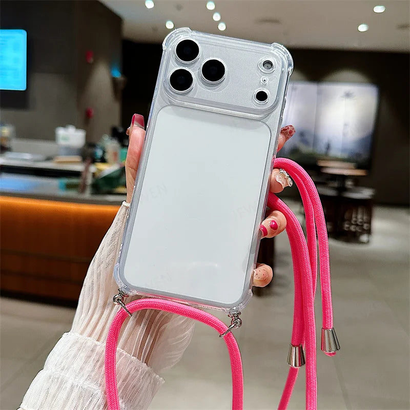 Crossbody Lanyard Shockproof Case For iphone 17 Air 16 16E 15 14 13 12 11 Pro Max Plus Silicone Soft TPU Clear Back Cover
