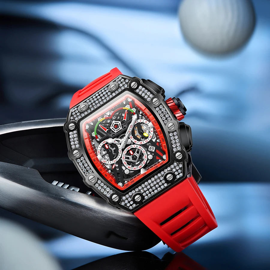2022 New Men's Automatic Mechanical Watch ONOLA Fashion Unique Luxury Diamond Inlaid Design Waterproof Silicon Tape Watches Men