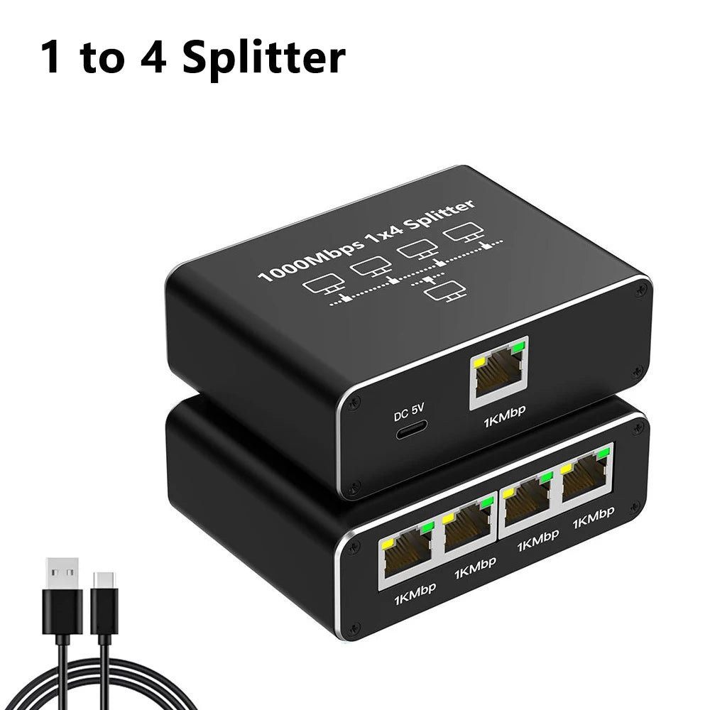Gigabit Ethernet Splitter 1 to 2/3/4 1000Mbps RJ45 LAN Internet Splitter for PC Laptop Nintendo Switch Router TV Box Digital TV