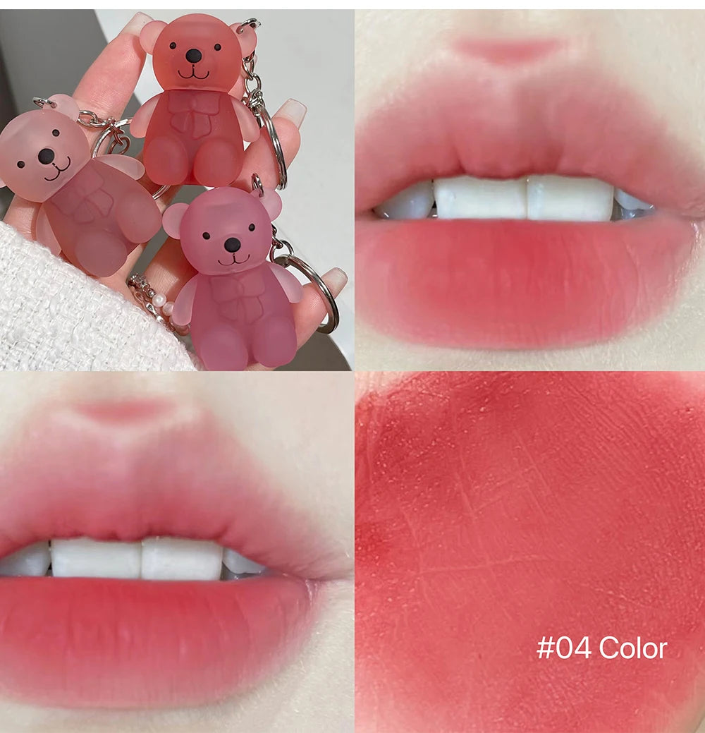 ART VALUE Cute Bear Liquid Lipstick Keychain Matte Nude Sexy Red Lipgloss Lasting Non-stick Cup Lipstick Makeup Lip Stain Tint