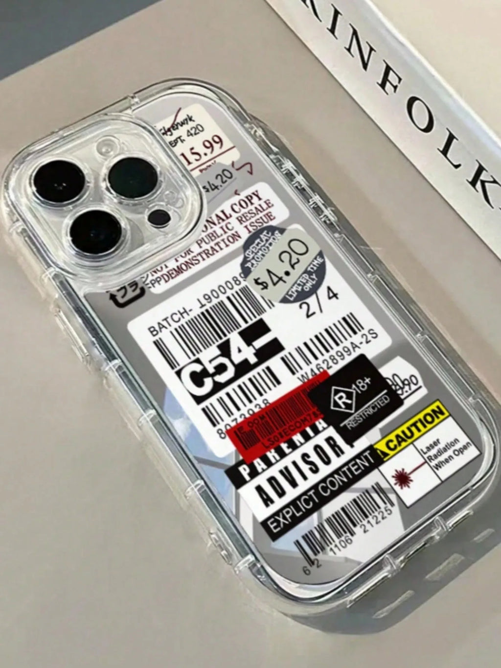 1pc C54 Label  Lucky Mirror Phone Case For iPhone 17AIR 11 12 13 14 15 16 17Pro Max Plus Lens Ring Anti-Fall 1.5mm Hard Case