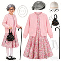 Girl 100Days of School Grandma Costume Set For 3-12yr Girls Old women Costume and Accessories Carnival Dress up Fancy Outfit