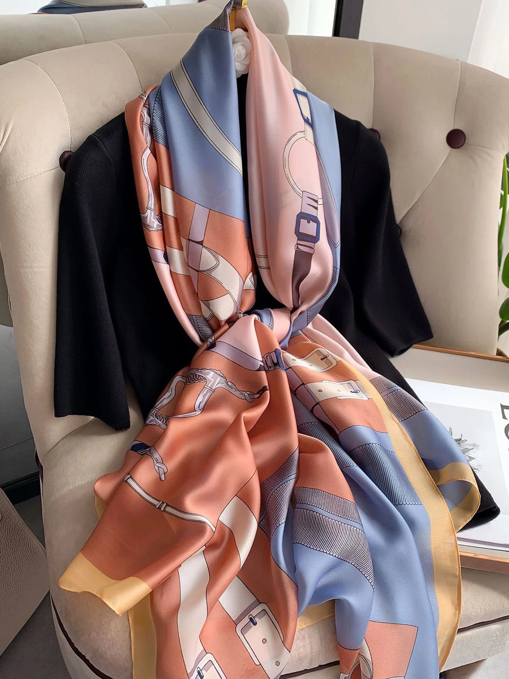 New Silk Long Scarf Women Luxury Shawls Design Sunscreen Outdoor Beach Towel Large Shawl Plain Soft Turban Headband Shawl Beach