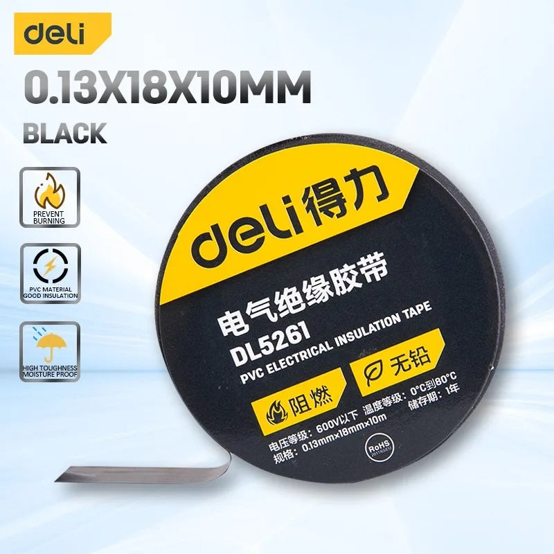 Deli 1Pcs 10m/20m Electrical Tape PVC Electrical Flame Retardant Insulation Waterproof Tape Pressure Resistant Electrical Tape