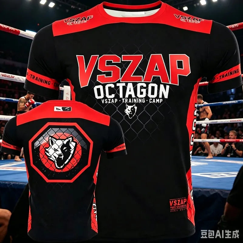 2026 New Men's Muay Thai T Shirt Summer Breathable Quick Dry Tees Running Fitness Sports Outdoor Boxing Wrestling Tracksuits