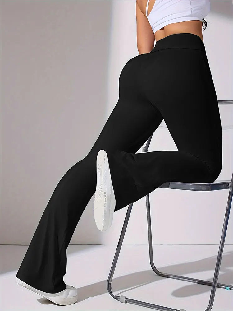 Fashion Casual Sports Flared Pants Ultra Soft Knitted Butt Lifting Fitness Yoga Long Pants Activewear Plus Size Women's Clothes