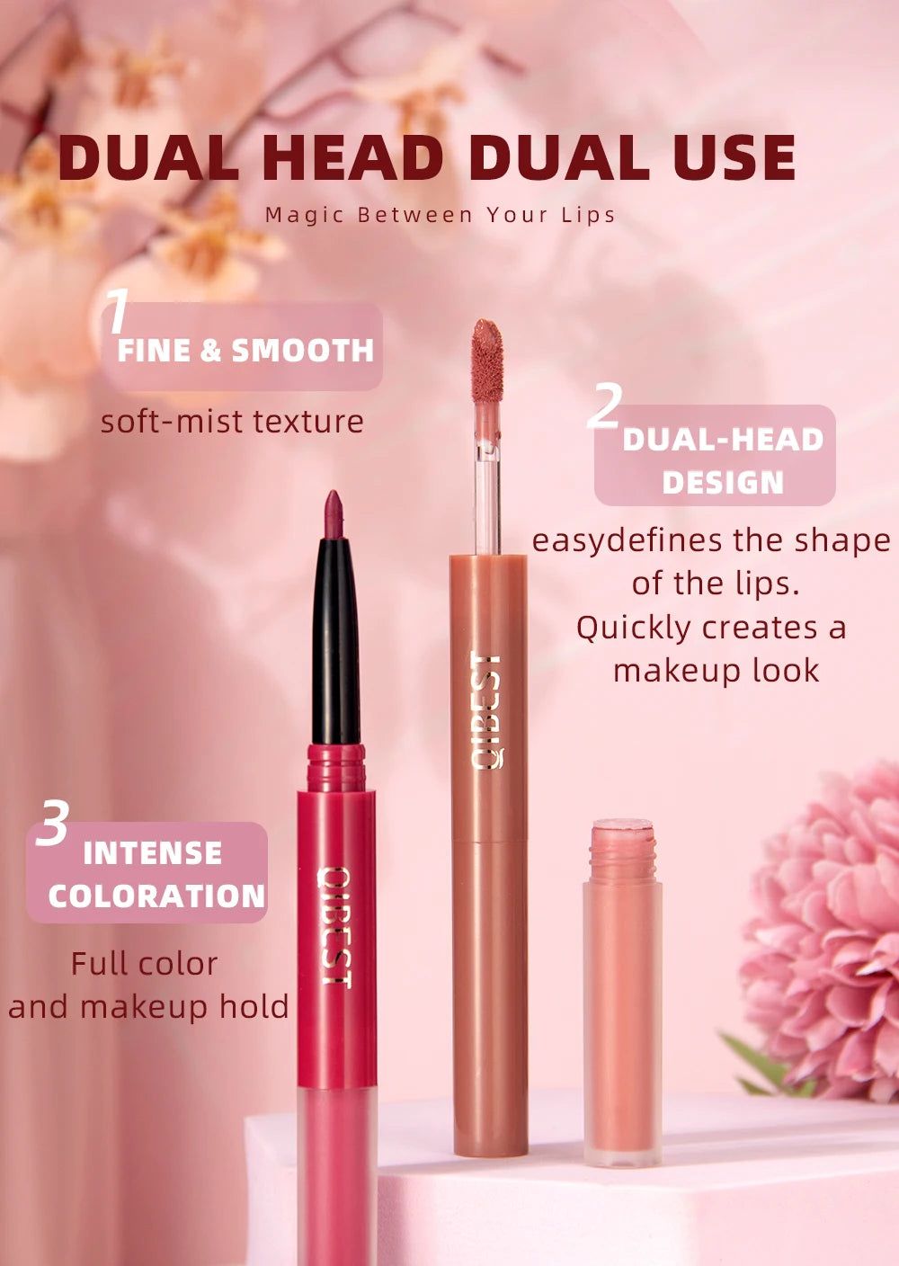 6 Colors Double-end Lip Gloss Waterproof Lipstick Pencil Long Lasting Sexy Red Lipgloss Beauty Matte Lip Liner Pen Lips Makeup