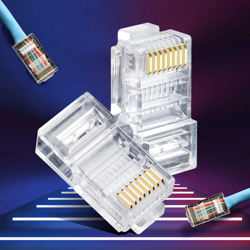 Rj45 Cat5e Connector Crystal Unshielded RJ45 Ends UTP 8Pin Modular Network Plug Connectors for Solid Stranded UTP Network Cable