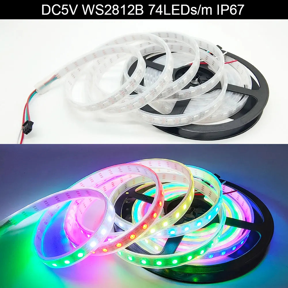 5V WS2812B WS2812 Digital Flexible Individually Addressable Pixel Led Strip RGB LED Strip 30/60/74/96/144Pixel/Leds/M Tape Light