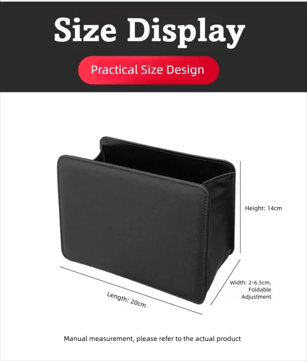 Multifunctional Car Trash Bin PU Leather Solid Color Seatback Hanging Storage Box Foldable Structure Car Door Storage Box