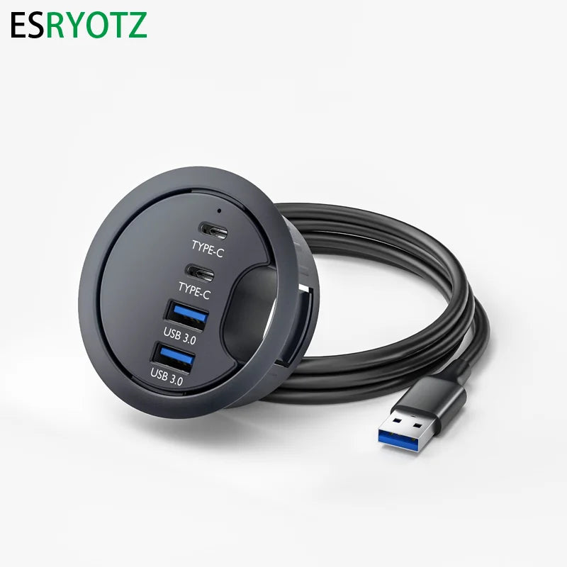 USB Desk Hub USB3.0 HUB With 2 Port USB3.0 2 Port Type C Adapter For Desktop PC/Notebook USB HUB Desk Mount USB3.0 Splitter