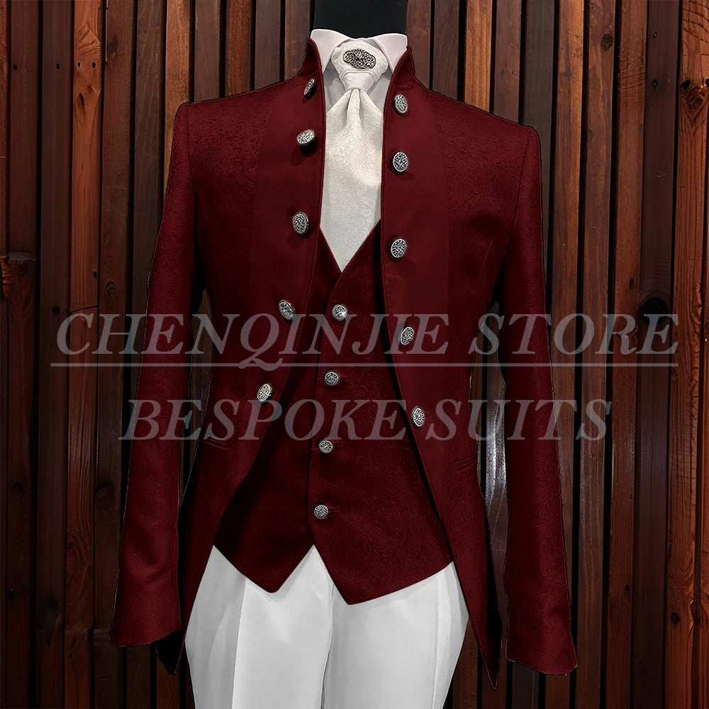 Formal Jacquard Men's Suits Elegant Wedding 3 Piece Jacket Pants Vest Blazer High Quality Full Sets Costume Homme Blazer 2025