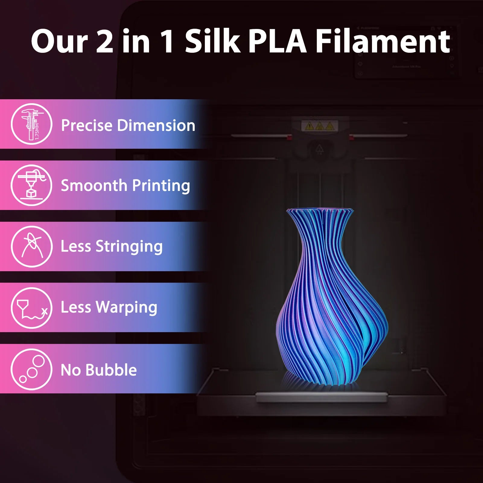 250g Silk PLA Filament 2 Color in 1 3D Printing Filament PLA 1.75mm PLA Silk 3D Printer Filament Fit Most FDM Printers