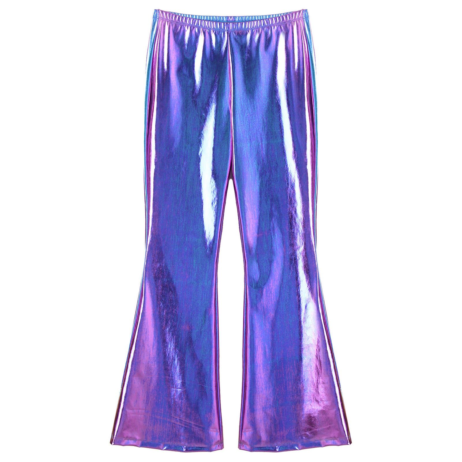 Men Metallic Shiny Flared Pants Retro Disco Costume Elastic Waistband Bell Bottom Trousers Long Pants 70s Party Show Clubwear