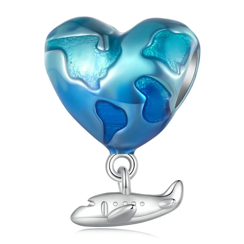 BISAER 925 Sterling Silver Summer Vacation Charm Bead Lipstick Sunglasses High Heels Airplane Pendant Fit Women DIY Bracelet