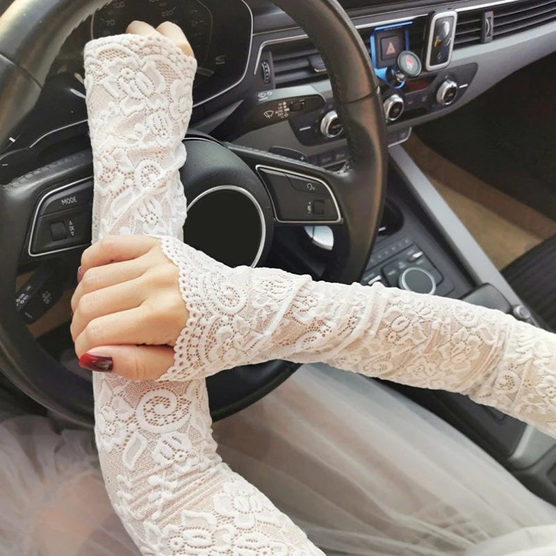 Long Lace Gloves Gothic Thin Hollow Fingerless Gloves Women Sun Protection Sleeves Oversleeve Mesh Arm Sleeve Sunscreen Mittens
