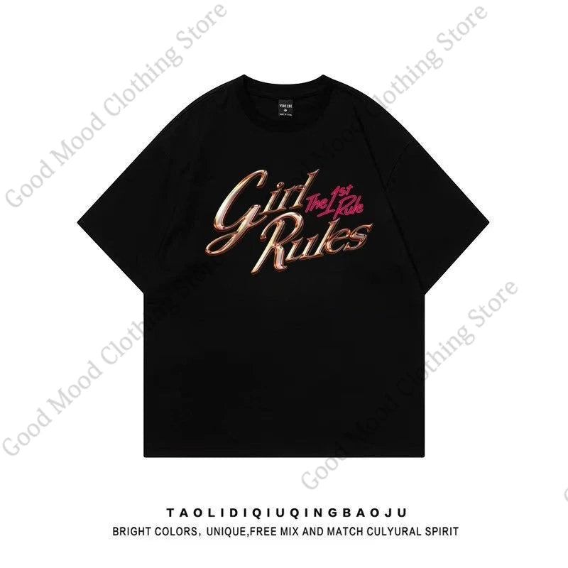 Girl Rules T Shirt Trend Fashion Girl Rules The 1st Rule Letter Print Same T-shirt Men Women Summer Cotton Short Sleeve Tee Tops