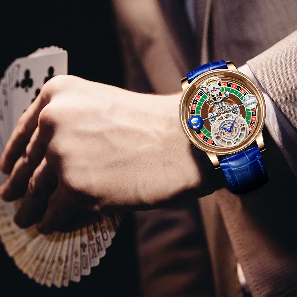 2025 HAEMMER New Men's Watch Transparent Hollow Design Celestial Roulette Quartz Watch Steel Leather Waterproof