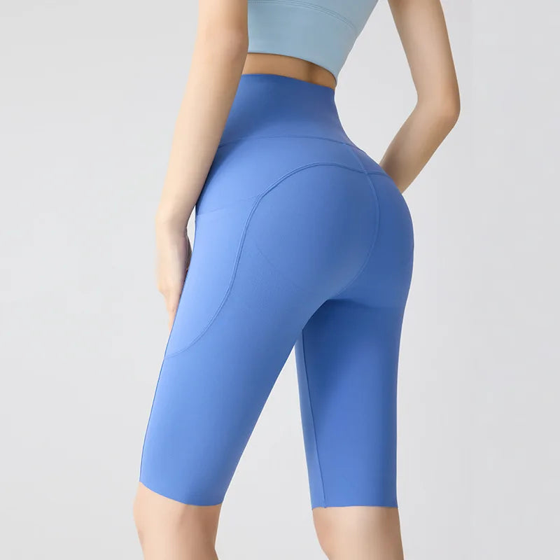 BIVIGAOS Summer Pocket Yoga Sharkskin Bicycle Shorts Women Thin High Waist Push Up Naked Feeling Sports  Fitness Cycling Shorts
