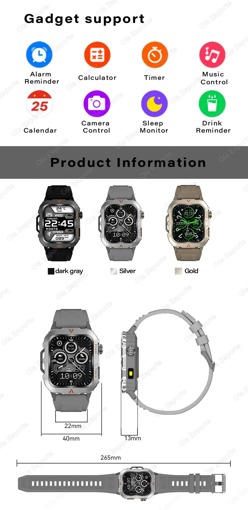 Outdoor Sports Smart Watch for Android IOS Men Women Watches Fitness Track ECG+PGG Health Monitor Smartwatch with Led Lighting