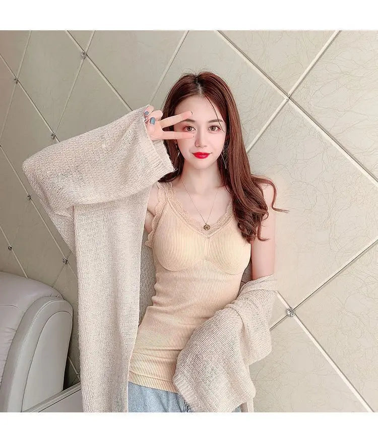 Thermal Underwear Inner Vest For Women Warm Winter Sexy Lace Sleeveless Tank Tops Padded Bra Thermo Thick Slimming Undershirt