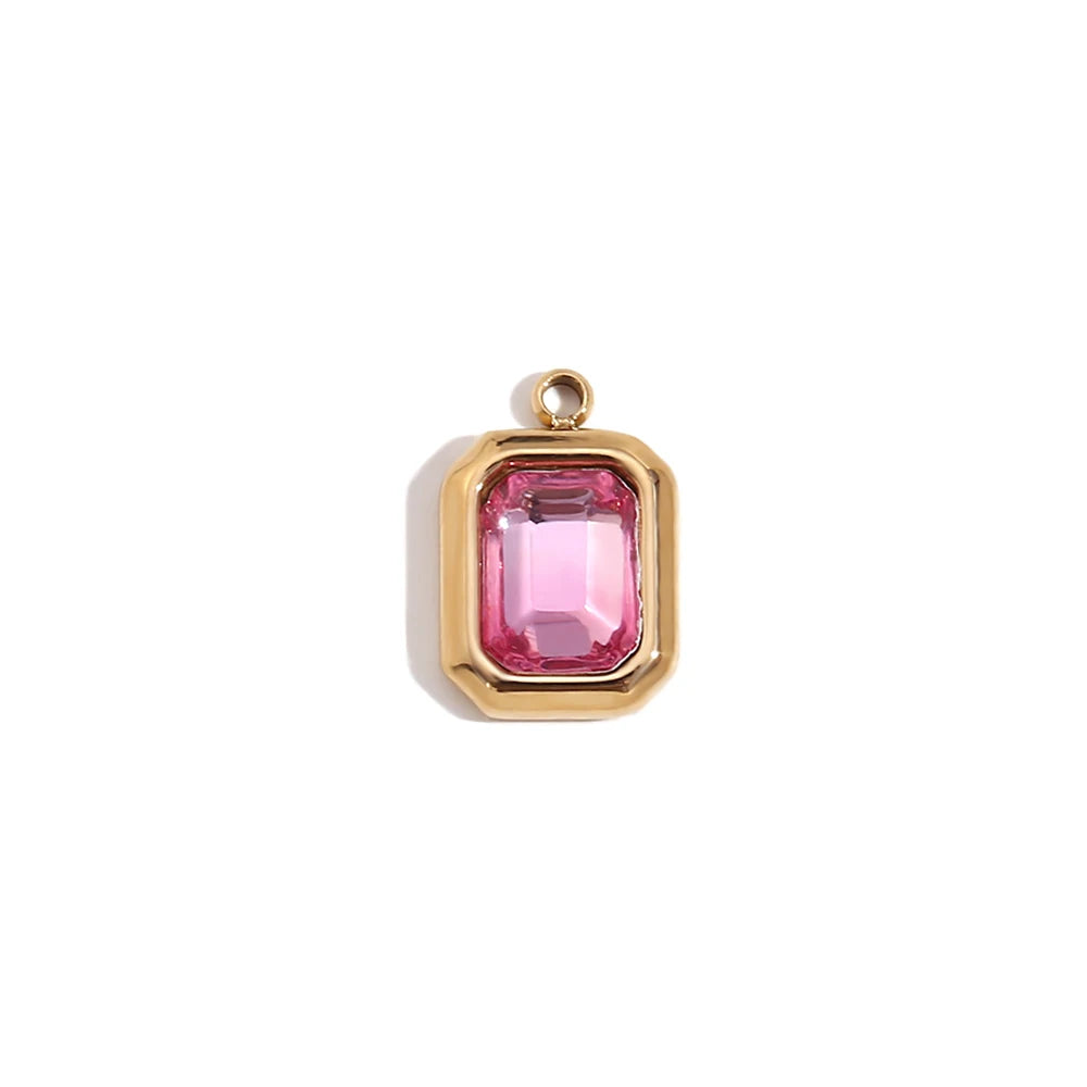 E.B.belle Octagonal Splicing Color Bead Heart-shaped Key Rainbow Square 316L Stainless Steel 14K Gold Plated Pendant Charms