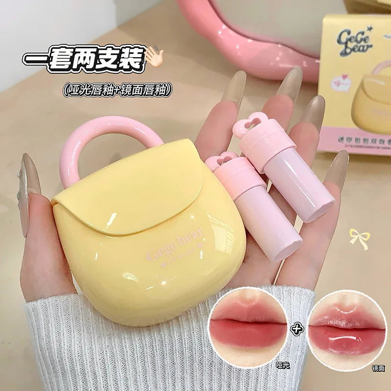 Gegebear Mini Bag Double Effect Lip gloss Smooth Color Rendering Matte Mirror Set Lip Glaze lipstick gifts