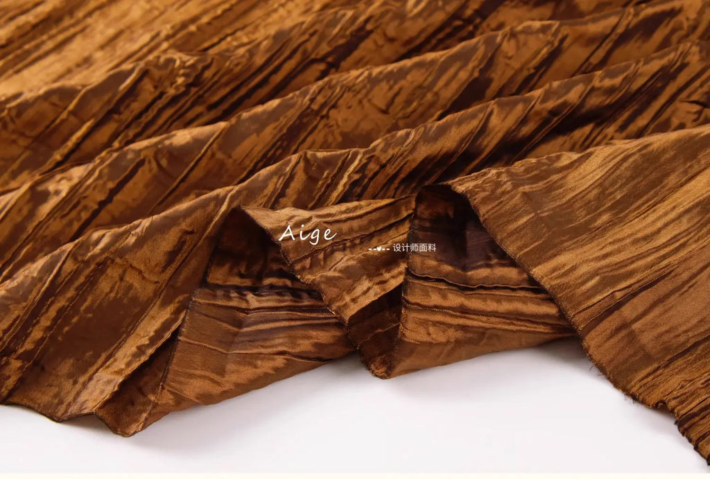 Irregular Pleated Fabric Glossy By Meters for Dress Skirt Shirt Windbreaker Diy Sewing Designer Cloth Soft Comfortable Plain Red