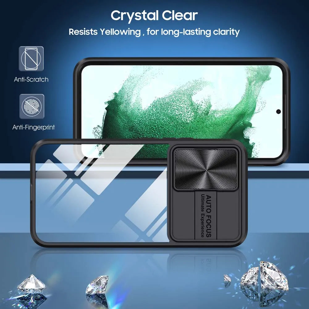 Transparent Slide Camera Lens Cap Case For Samsung Galaxy A14 A15 A35 A55 A05S A24 A34 A54 A33 A52 A32 A13 A23 Hard Full Cover