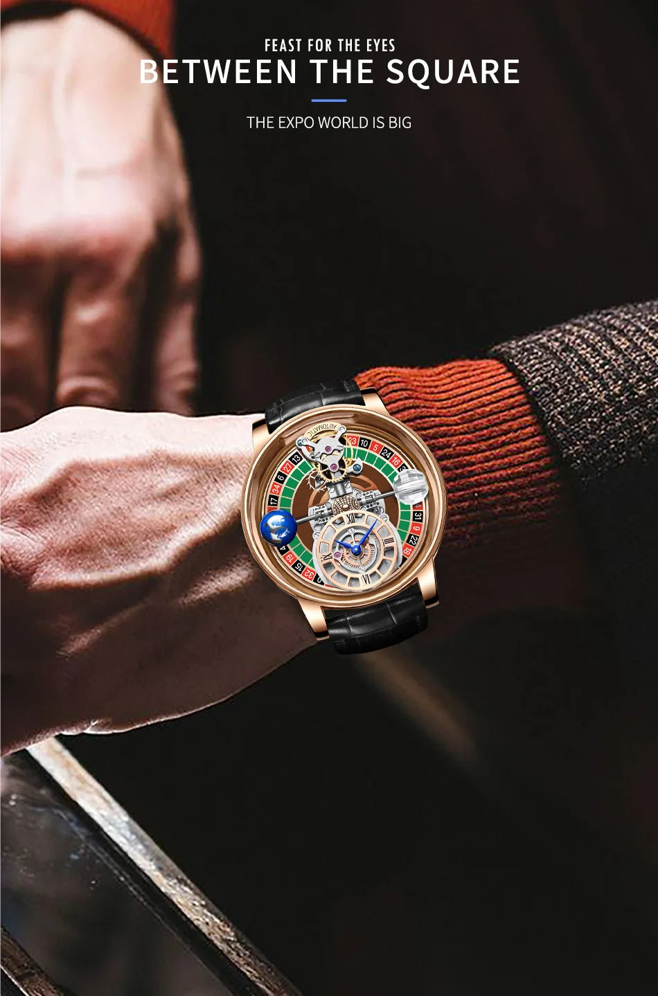 2025 HAEMMER New Men's Watch Transparent Hollow Design Celestial Roulette Quartz Watch Steel Leather Waterproof