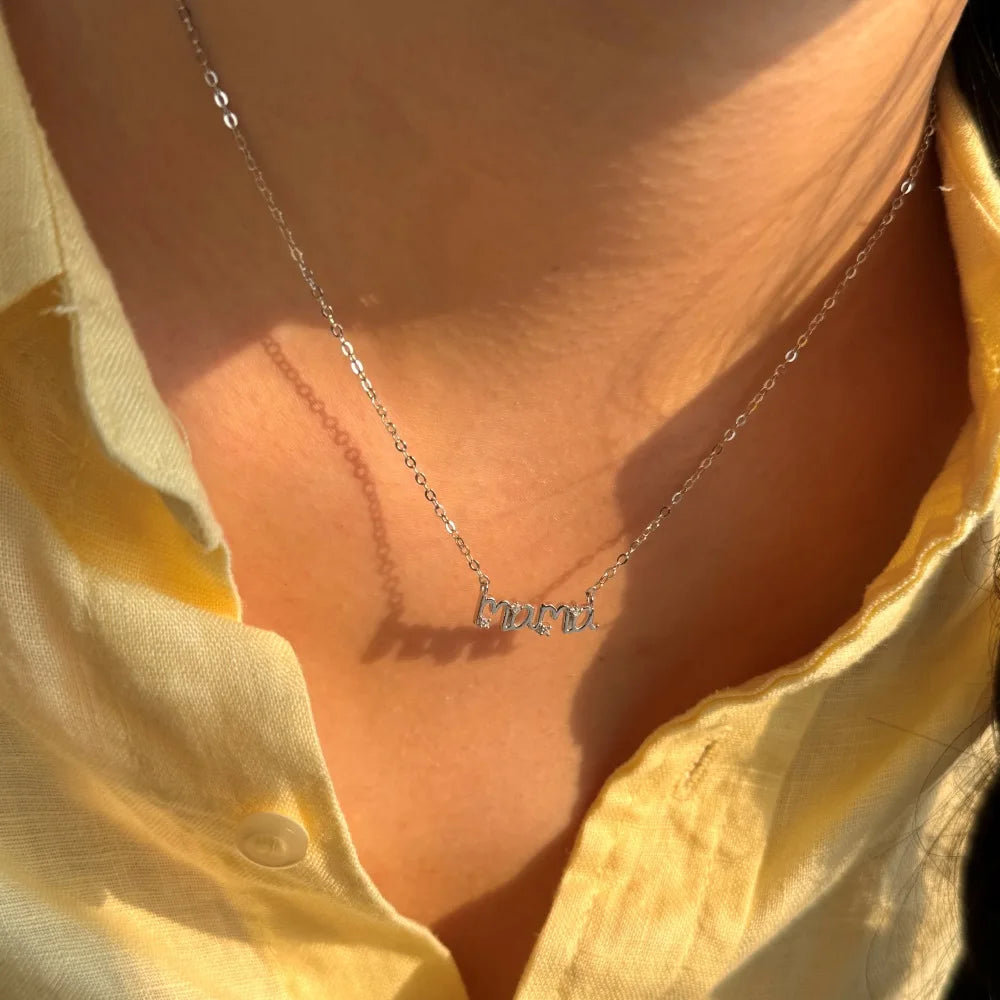 LinkerLove S925 Sterling Silver Mama Letter Pendant Necklace for Women 18K Gold Plated Mothers Day Party Trendy Jewelry Gifts