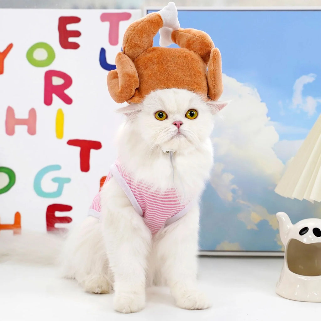 Cute Cat Turkey Hat Funny Hand-made Puppy Caps Pets Halloween Party Cosplay Headwear Adjiustable Cat Hat Hair Decoration