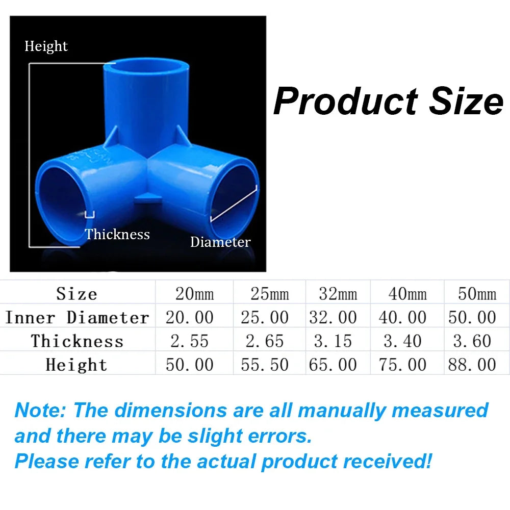 5PCS 20/25/32/40/50mm 3 Ways PVC Water Pipe Connector Fittings Garden Irrigation Home Aquarium Water Tube Fittings Joint Adapter
