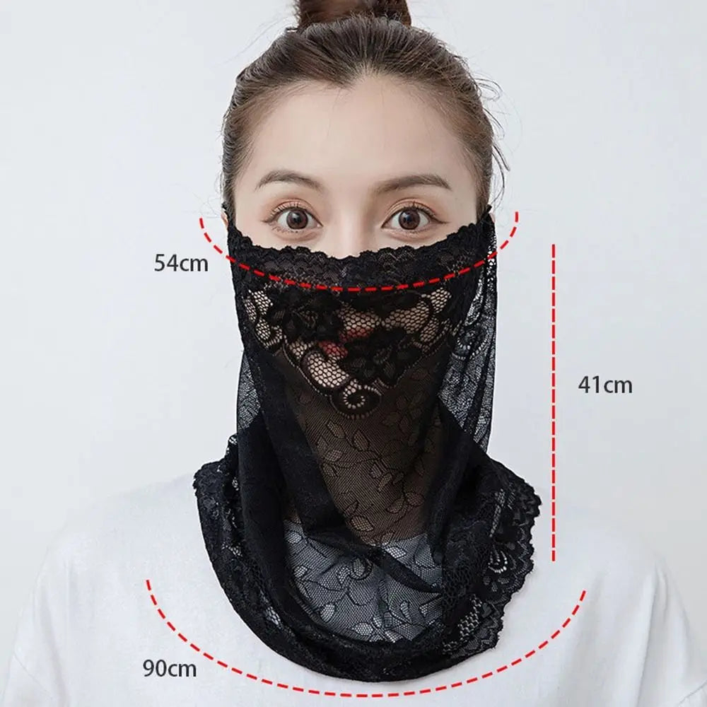 Summer Sunscreen Lace Mask Women Men Sport Golf Face Mask UV Protect Neckline Mask Hanging Ear Headband Scarf