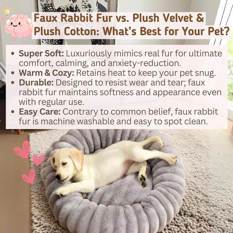 Pet Nest Rabbit Plush Pet Pad Long Hair Round Cat Nest Universal Warm Dog Bed in All Seasons Soft Cat House  Pet Accessories