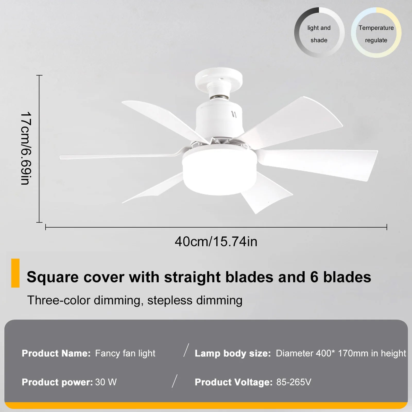 Socket Fan Light 3 Speeds Dimmable Screw in Ceiling Fan in Light Socket with Extender & 6 Blades Ceiling Fan with Light