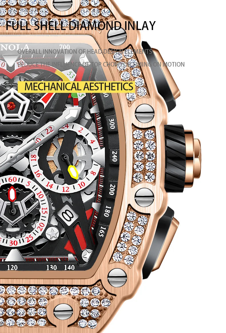2022 New Men's Automatic Mechanical Watch ONOLA Fashion Unique Luxury Diamond Inlaid Design Waterproof Silicon Tape Watches Men
