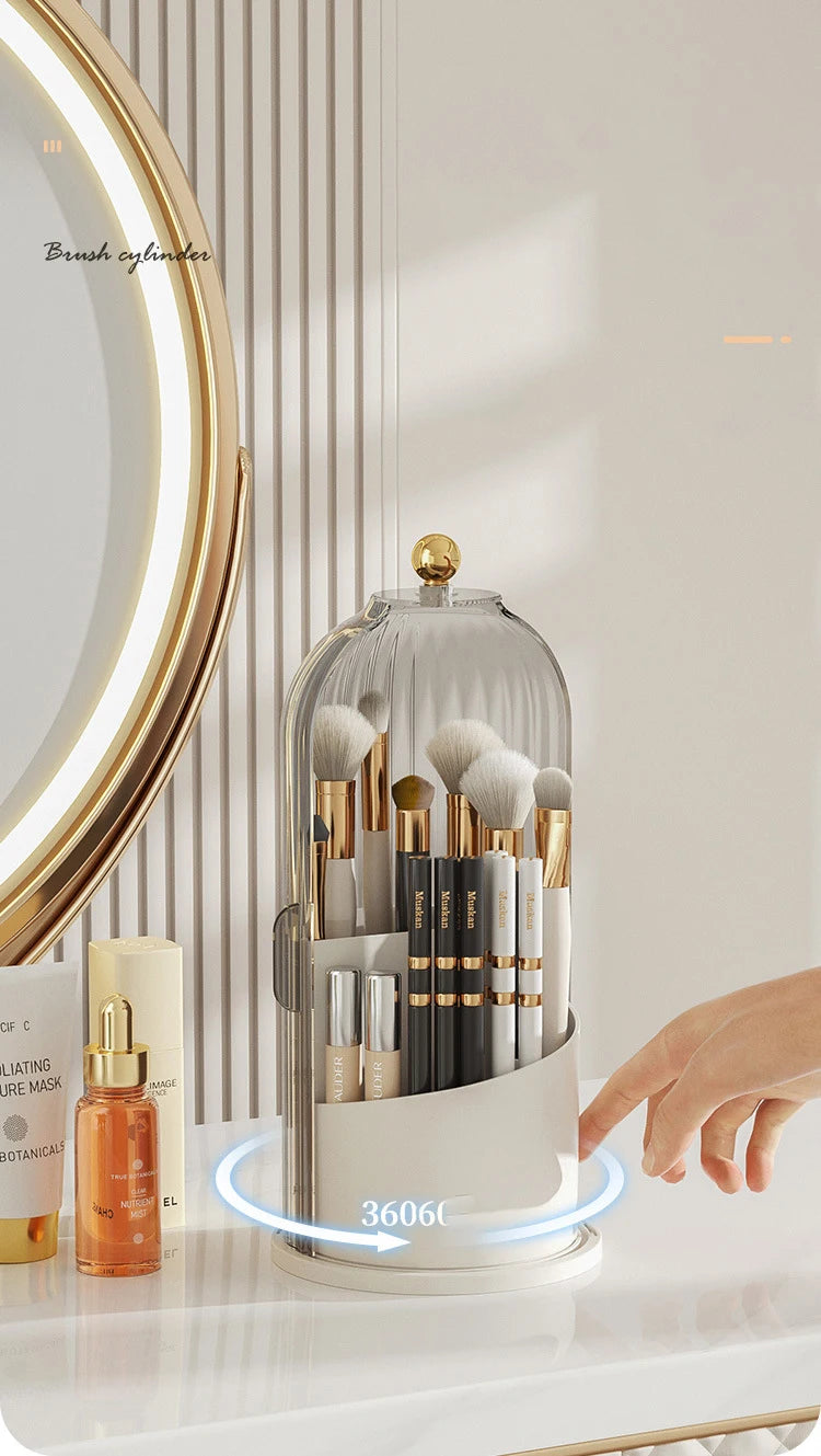 360° Rotating Make Up Organizer With Lid Luxury Cosmetic Brushes Holder Lipstick Eyebrow Pencil Holder Eye Shadow Storage Box